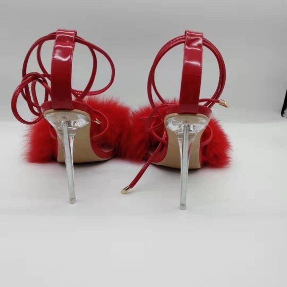 Red Fur High Heels - Picture 2 of 6